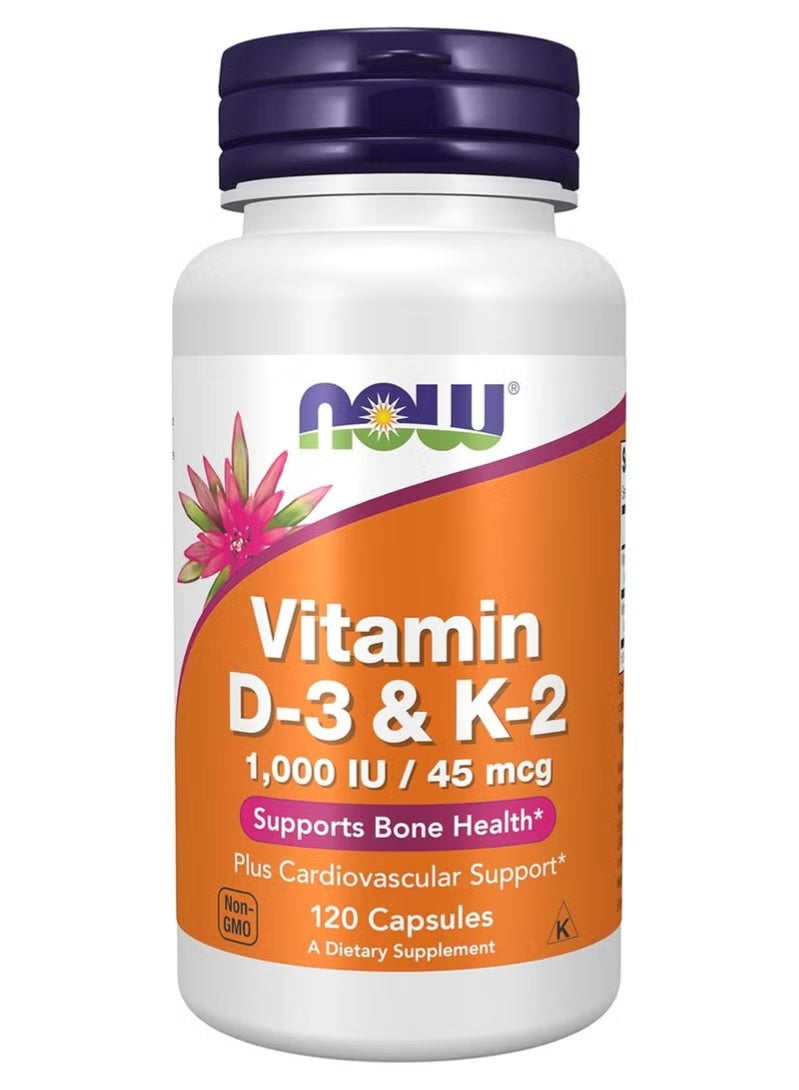 now Vitamin D3 And K2, 1,000 Iu/45 Mcg, 120 Capsules - Image 1